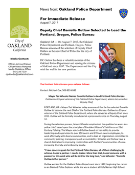 Oakland Police Department for Immediate Release