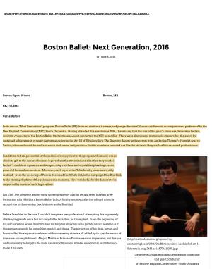 Boston Ballet: Next Generation, 2016