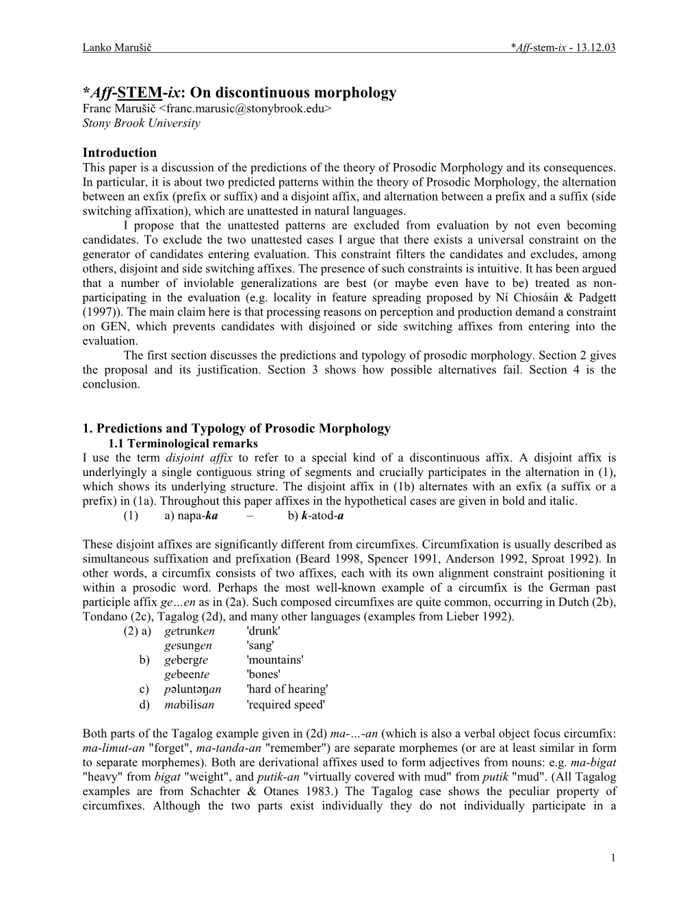 *Aff-STEM-Ix: on Discontinuous Morphology