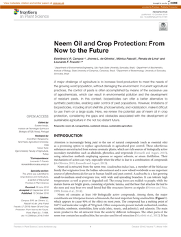 Neem Oil and Crop Protection: from Now to the Future
