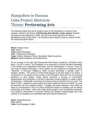 Hampshire in Havana Cuba Project Abstracts Theme: Performing Arts