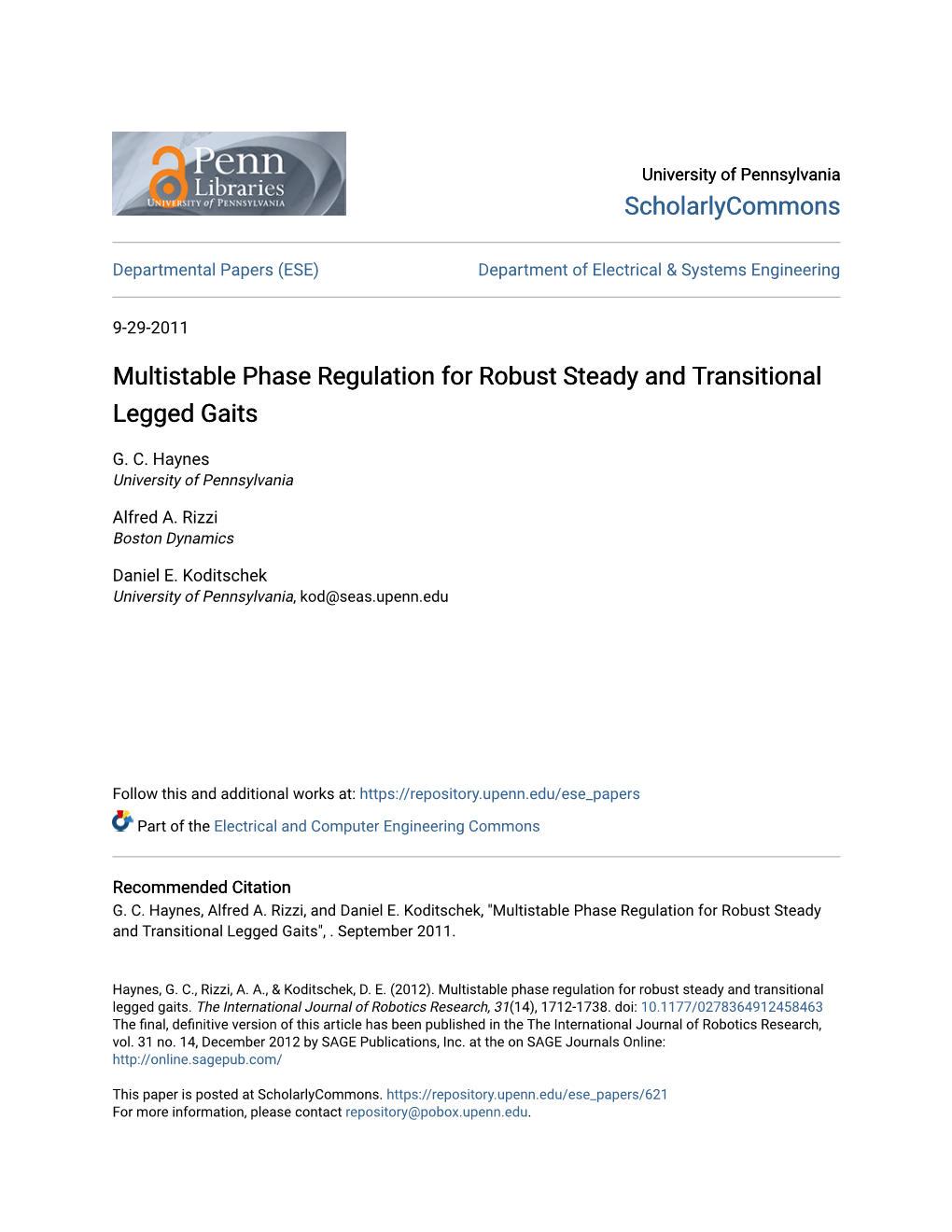 Multistable Phase Regulation for Robust Steady and Transitional Legged Gaits