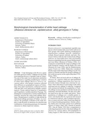 Morphological Characterisation of White Head Cabbage (Brassica Oleracea Var. Capitata Subvar. Alba) Genotypes in Turkey