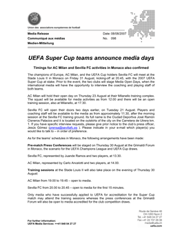 UEFA Super Cup Teams Announce Media Days