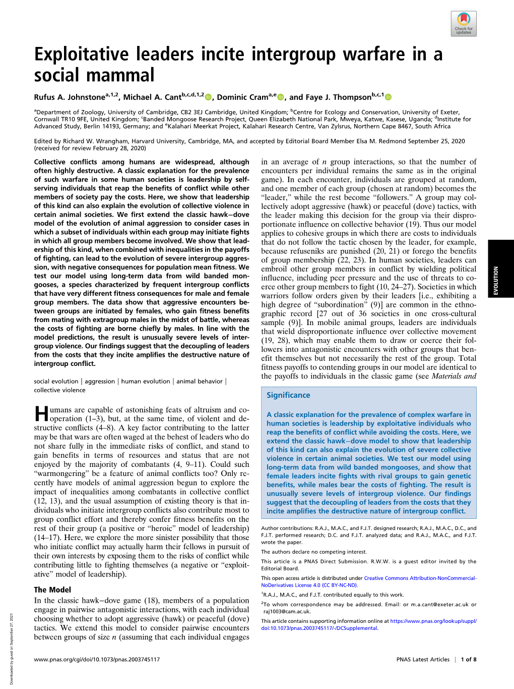 Exploitative Leaders Incite Intergroup Warfare in a Social Mammal