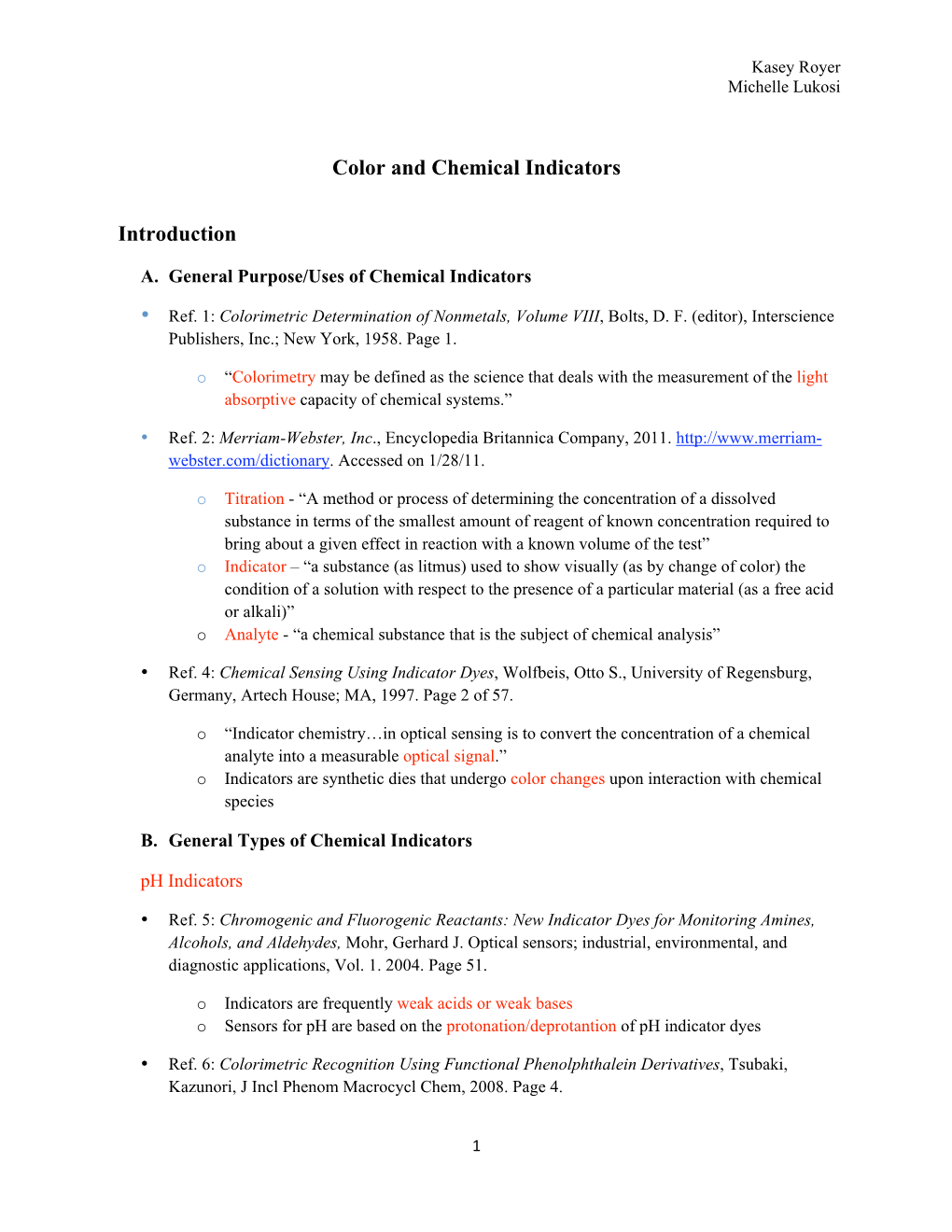 Color and Chemical Indicators Introduction