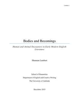 Bodies and Becomings: Human and Animal Encounters in Early Modern