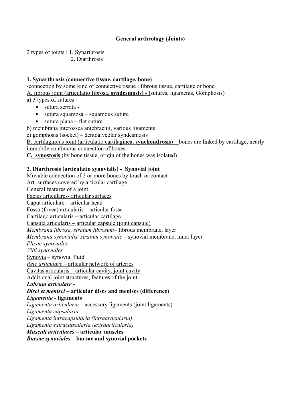 General Arthrology (Joints)