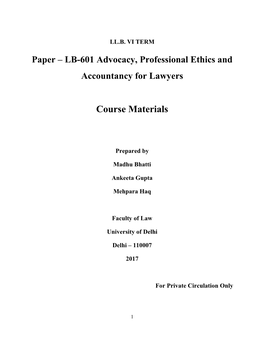 Paper – LB-601 Advocacy, Professional Ethics and Accountancy for Lawyers
