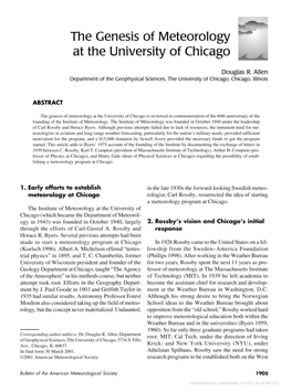 The Genesis of Meteorology at the University of Chicago