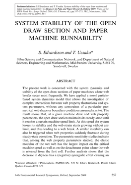 System Stability of the Open Draw Section and Paper Machine Runnability