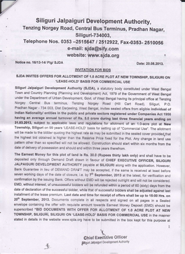 Siliguri Jalpaiguri Development Authority, Tenzing Norgey Road, Central Bus Terminus, Pradhan Nagar, Sitiguri-734003, Telephone Nos