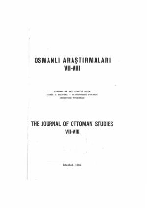 The Journal of Ottoman Studies Vii-Viu