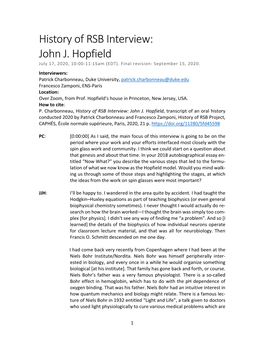 John J. Hopfield July 17, 2020, 10:00-11:15Am (EDT)