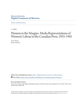 Media Representations of Women's Labour in the Canadian Press, 1935-1945 Tracy Moniz Ryerson University