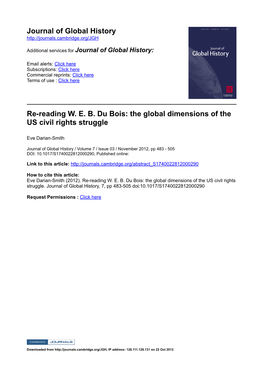 Journal of Global History Rereading W. E. B. Du Bois