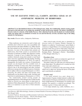 Use of Eleusine Indica (L.) Gaertn. (Kechila Ghas) As an Antipyretic Medicine of Herbivores