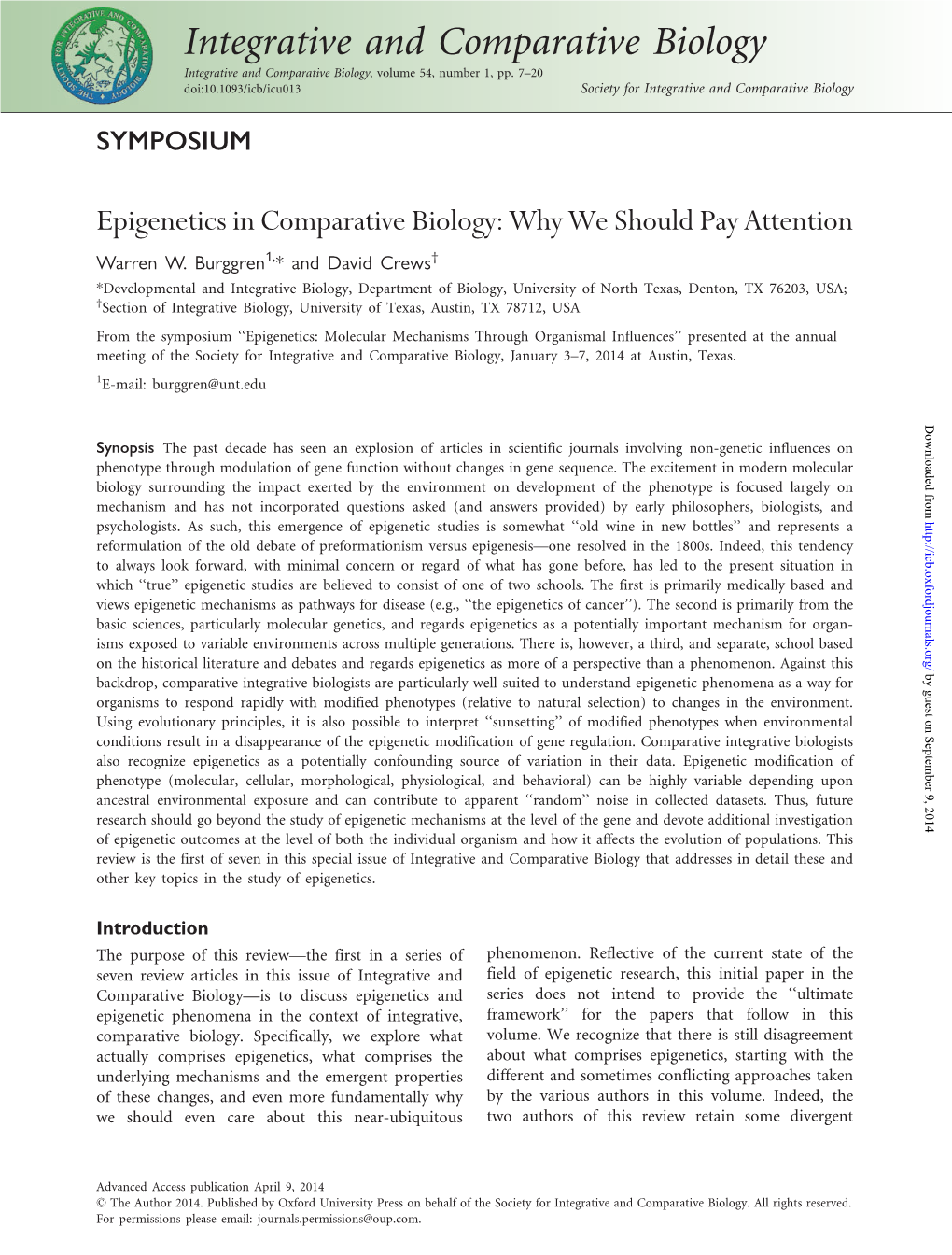 Integrative and Comparative Biology Integrative and Comparative Biology, Volume 54, Number 1, Pp