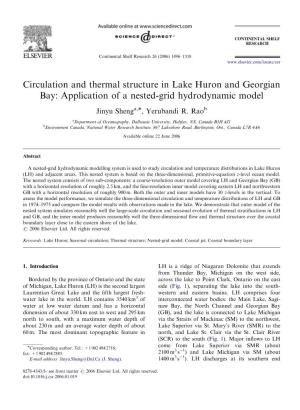 Circulation and Thermal Structure in Lake Huron and Georgian Bay: Application of a Nested-Grid Hydrodynamic Model