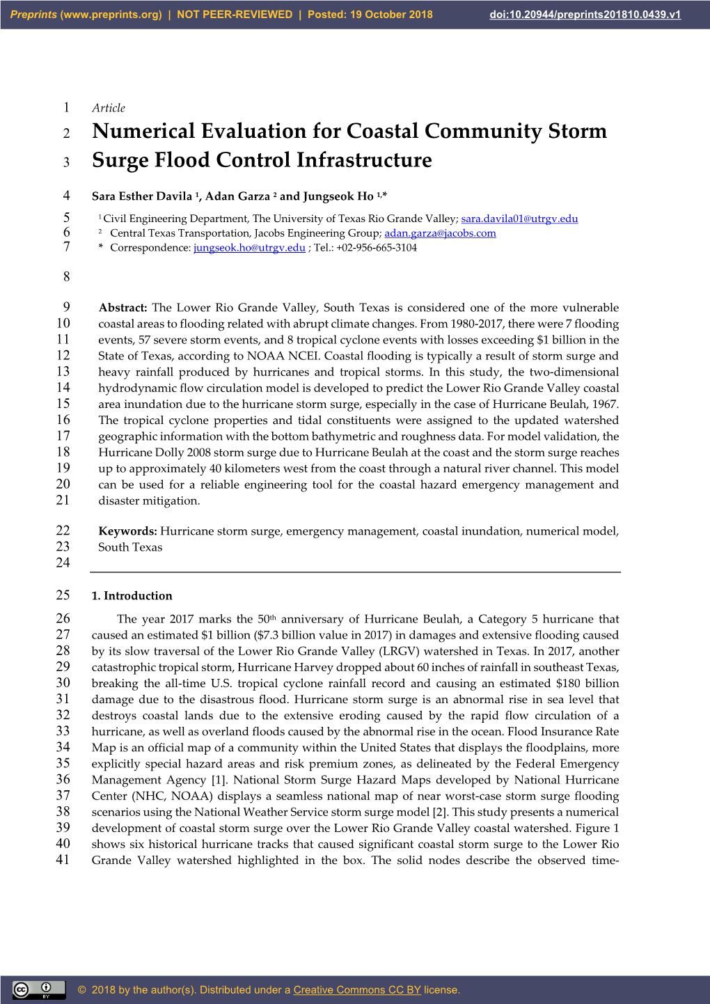Numerical Evaluation for Coastal Community Storm Surge Flood
