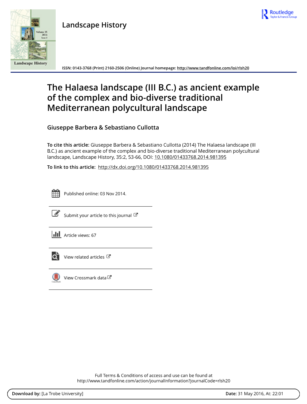 The Halaesa Landscape (III B.C.) As Ancient Example of the Complex and Bio-Diverse Traditional Mediterranean Polycultural Landscape