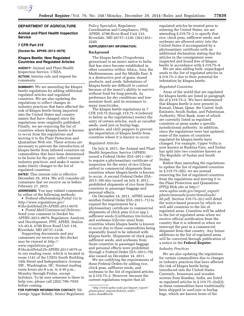 Federal Register/Vol. 79, No. 248/Monday, December 29, 2014