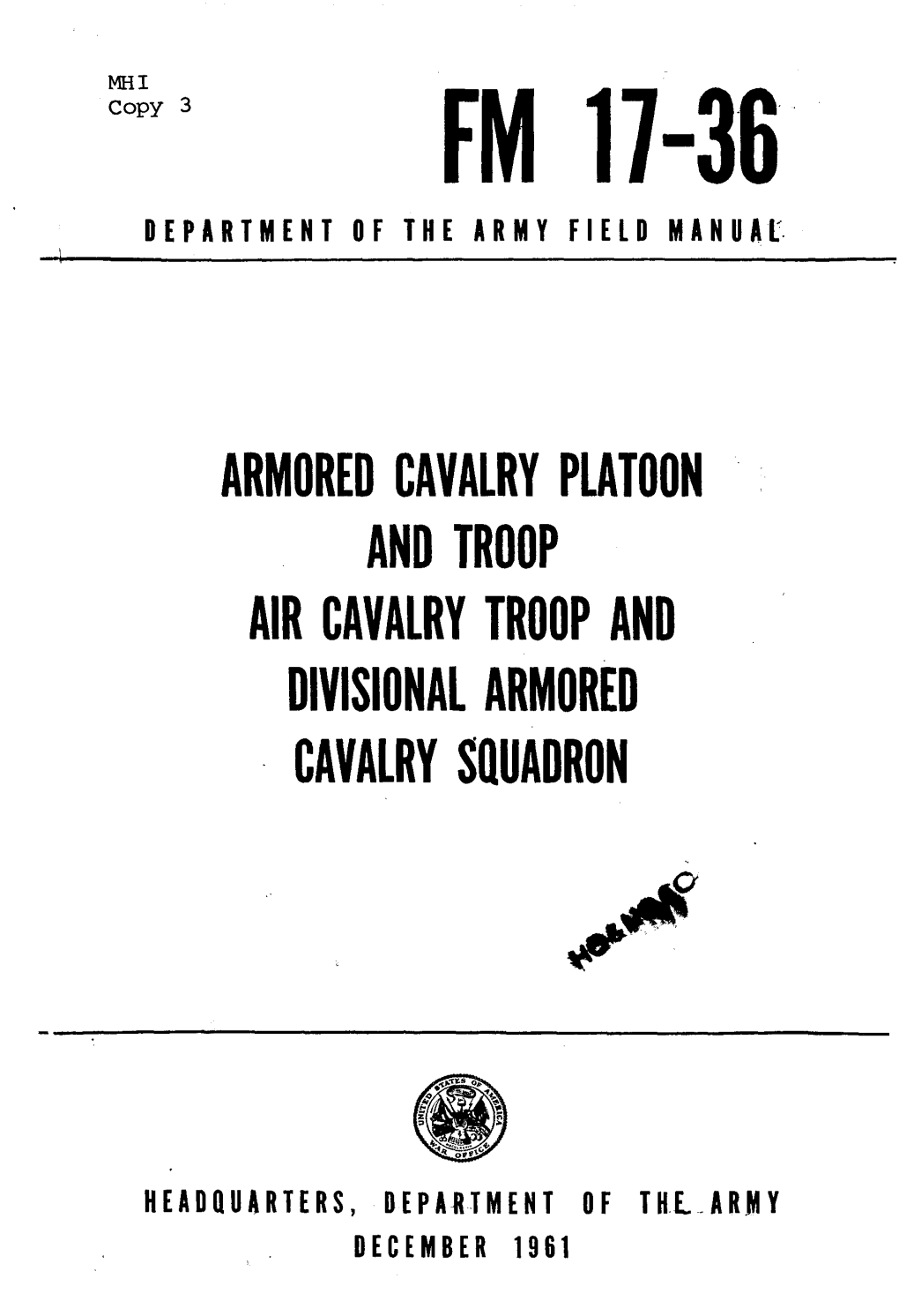 FM 17-36: Armored Cavalry Platoon and Troop Air Cavalry Troop and Divisional Armored Cavalry Squadron