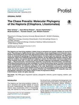 Molecular Phylogeny of the Haptoria (Ciliophora, Litostomatea)
