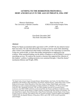 Lending to the Borrower from Hell: Debt and Default in the Age of Philip Ii, 1556–1598*