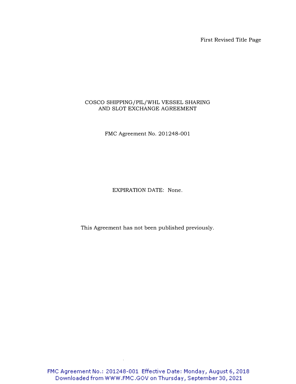 First Revised Title Page COSCO SHIPPING /PIL/WHL VESSEL