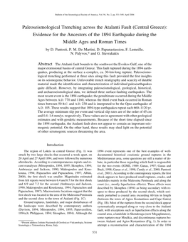 Paleoseismological Trenching Across the Atalanti Fault (Central Greece): Evidence for the Ancestors of the 1894 Earthquake During the Middle Ages and Roman Times by D