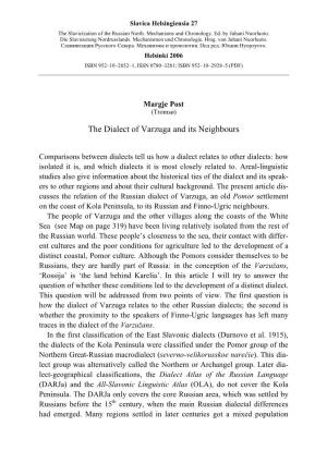 The Dialect of Varzuga and Its Neighbours