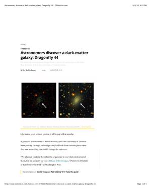 Astronomers Discover a Dark-Matter Galaxy: Dragonfly 44