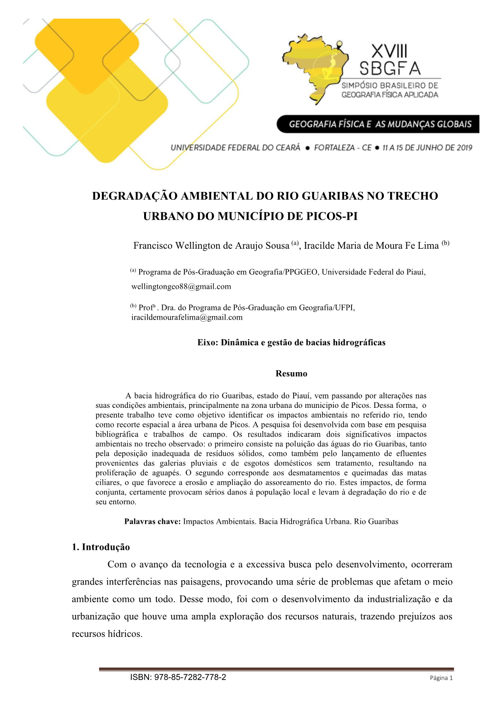 Degradação Ambiental Do Rio Guaribas, No Trecho Urbano Do