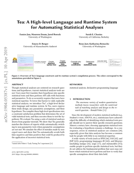 Tea: a High-Level Language and Runtime System for Automating Statistical Analyses