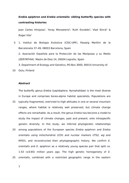 Erebia Epiphron and Erebia Orientalis: Sibling Butterfly Species with Contrasting Histories Joan Carles Hinojosa1, Yeray Monaste