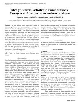 Fibrolytic Enzyme Activities in Axenic Cultures of Piromyces Sp. from Ruminants and Non Ruminants