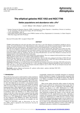 The Elliptical Galaxies NGC 1052 and NGC 7796 Stellar Populations and Abundance Ratio Α/Fe