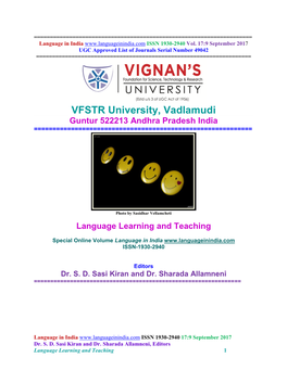 VFSTR University, Vadlamudi Guntur 522213 Andhra Pradesh India ======