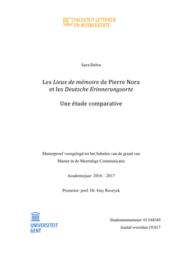 Les Lieux De Mémoire De Pierre Nora Et Les Deutsche Erinnerungsorte