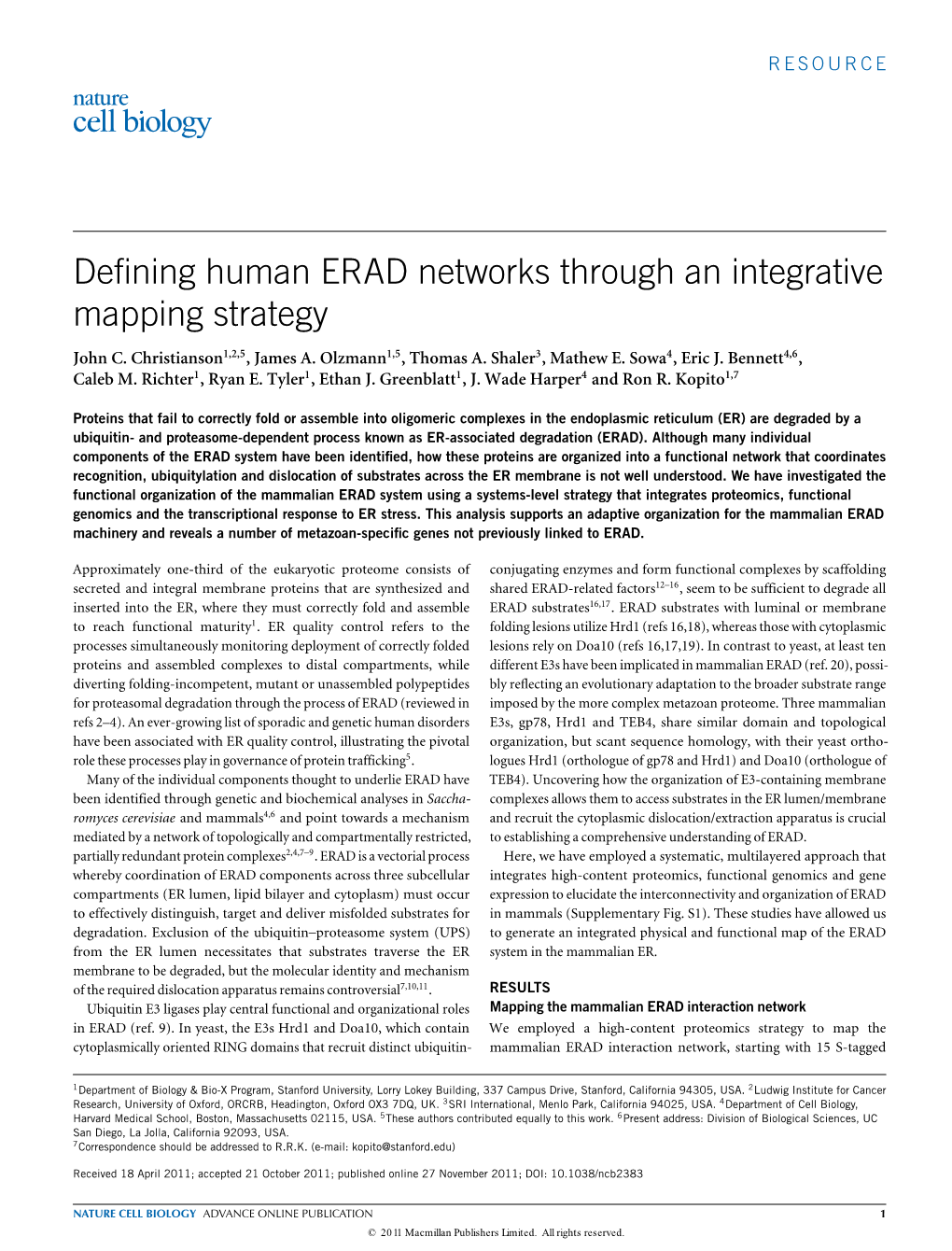 Defining Human ERAD Networks Through an Integrative Mapping Strategy