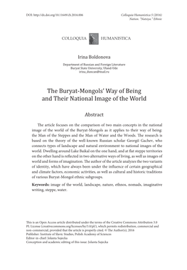 The Buryat-Mongols' Way of Being and Their National Image of the World