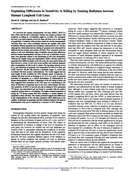 Explaining Differences in Sensitivity to Killing by Ionizing Radiation Between Human Lymphoid Cell Lines David R