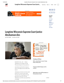 Longtime Wisconsin Supreme Court Justice Abrahamson Dies