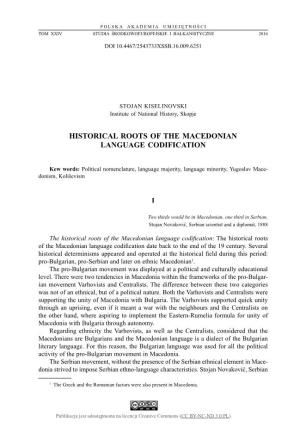 Historical Roots of the Macedonian Language Codification