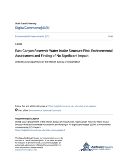 East Canyon Reservoir Water Intake Structure Final Environmental Assessment and Finding of No Significant Impact
