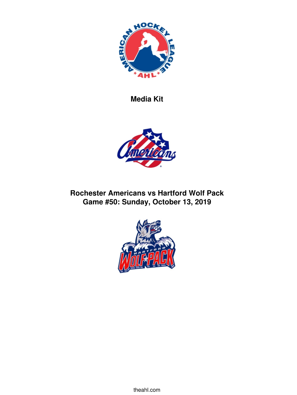 Media Kit Rochester Americans Vs Hartford Wolf Pack Game #50