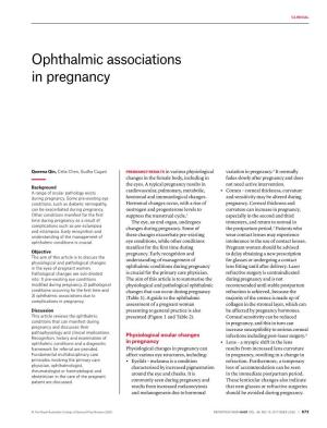 Ophthalmic Associations in Pregnancy