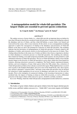 A Metapopulation Model for Whale-Fall Specialists: the Largest Whales Are Essential to Prevent Species Extinctions