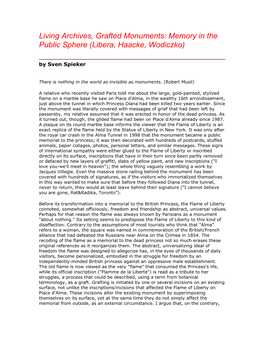Living Archives, Grafted Monuments: Memory in the Public Sphere (Libera, Haacke, Wodiczko)